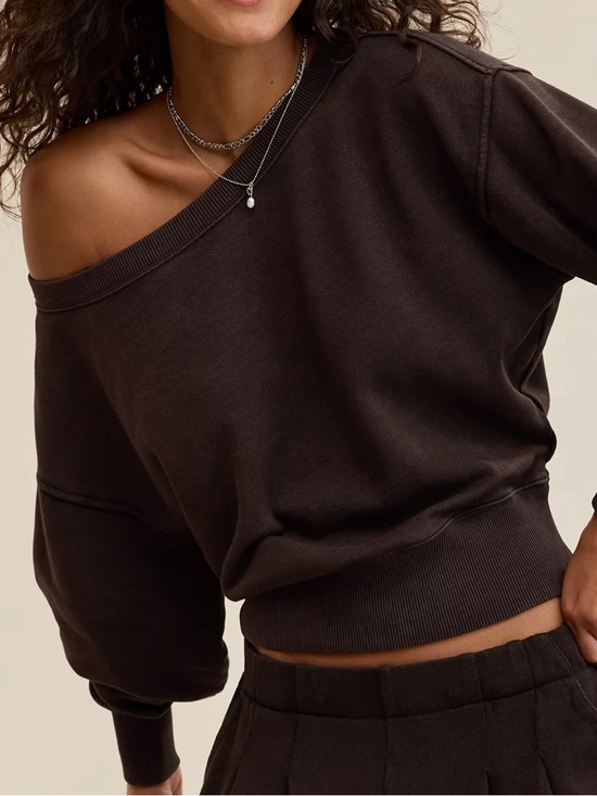 aerie Tops - Aerie Go-To Off The Shoulder Sweatshirt | Deep Earth